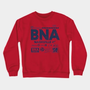 Vintage Nashville BNA Airport Code Travel Day Retro Travel Tag Red Crewneck Sweatshirt